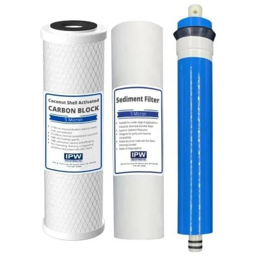 Hydro Logic RO100 suitable Three Filter Pack - 100 GPD RO Membrane, Carbon, Sediment Filter For Hydrologic Systems By