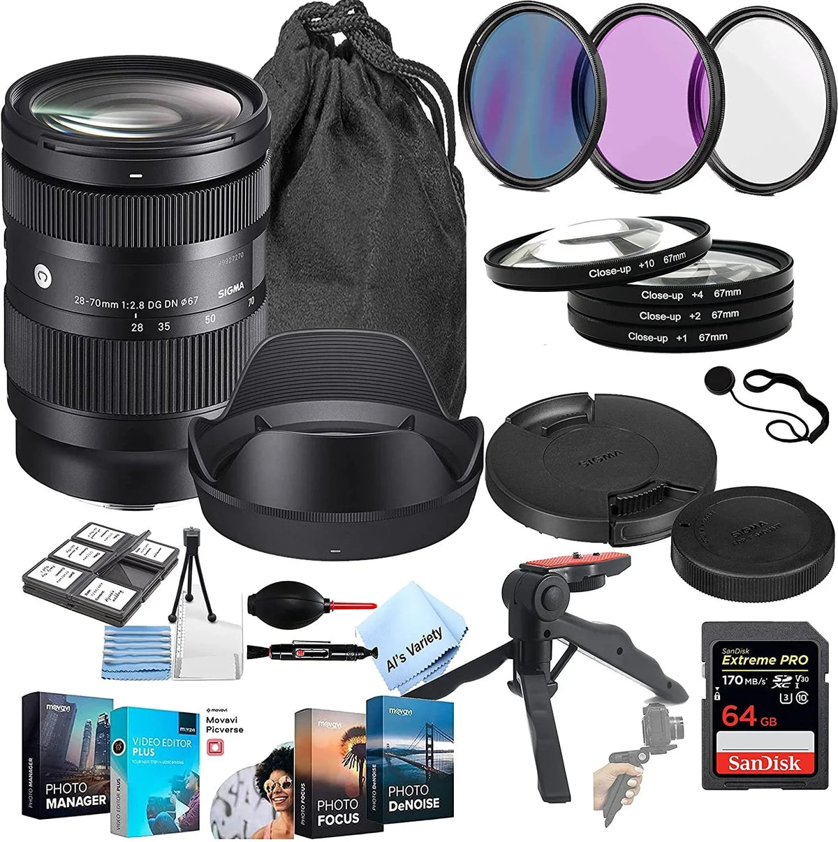 Sigma 28-70mm f/2.8 DG DN Contemporary Lens for  E W/Extreme Pro SD Card, Photo Edit Software, More 27pcs