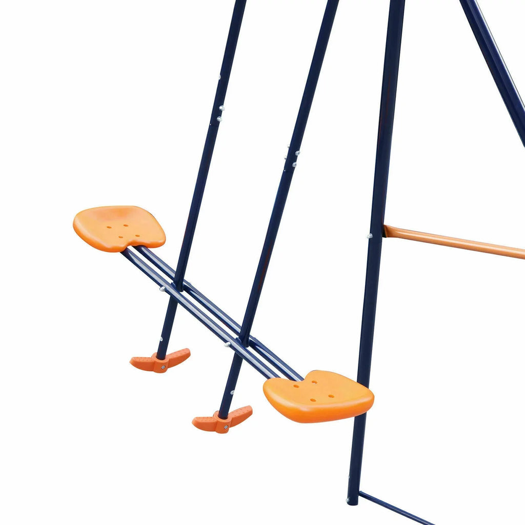 ZENSTYLE Double Metal Swing Set W/ 2 Saucer Swing Seats, 1 Seesaw for Outdoor, Backyard - Kids Toddler Toy, All elements immune