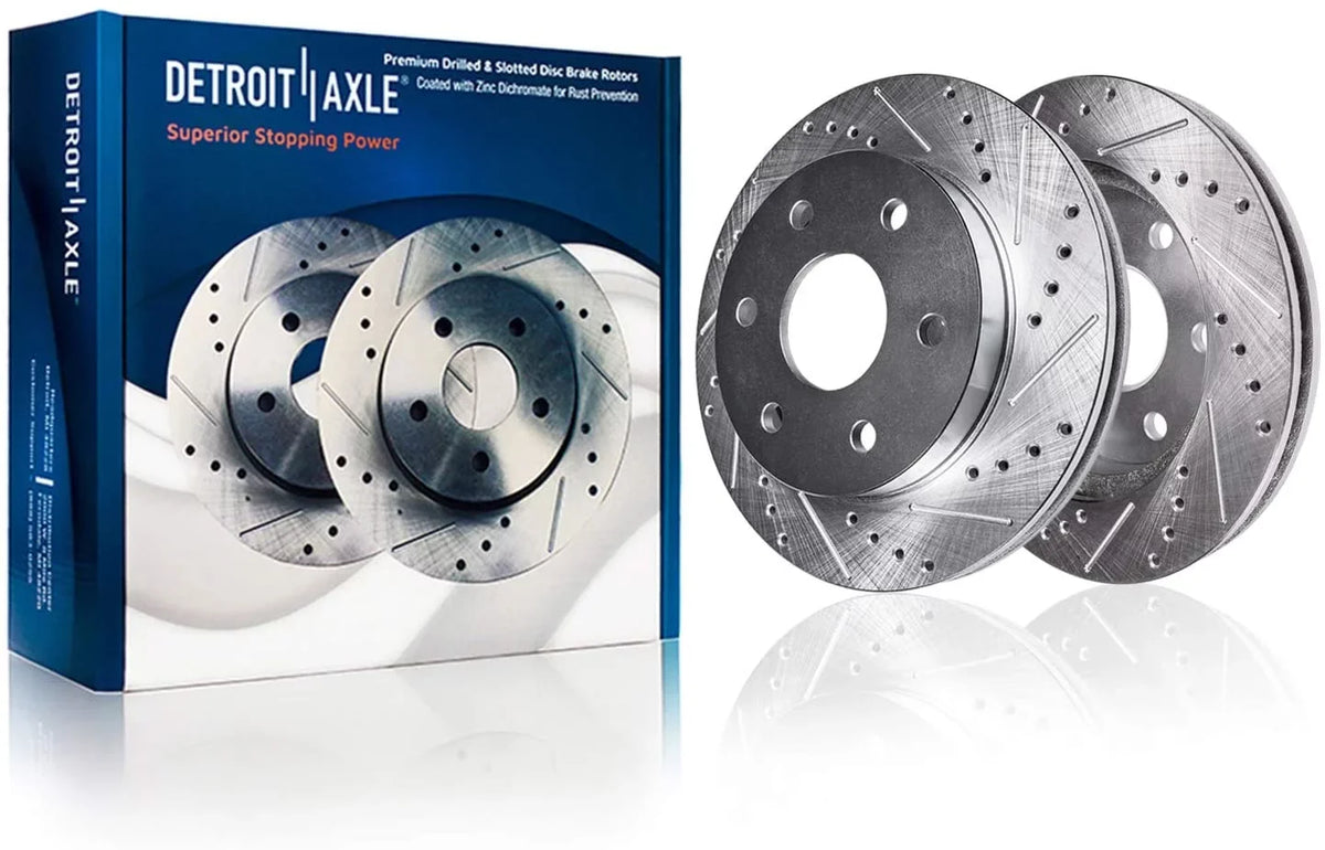 Detroit Axle - Brake Kit for 2012-2020  F-150 Drilled & Slotted Disc Brake Rotors and Ceramic Brakes Pads 2013 2014 2015 2016 2017 2018 2019 Front and Rear Replacement