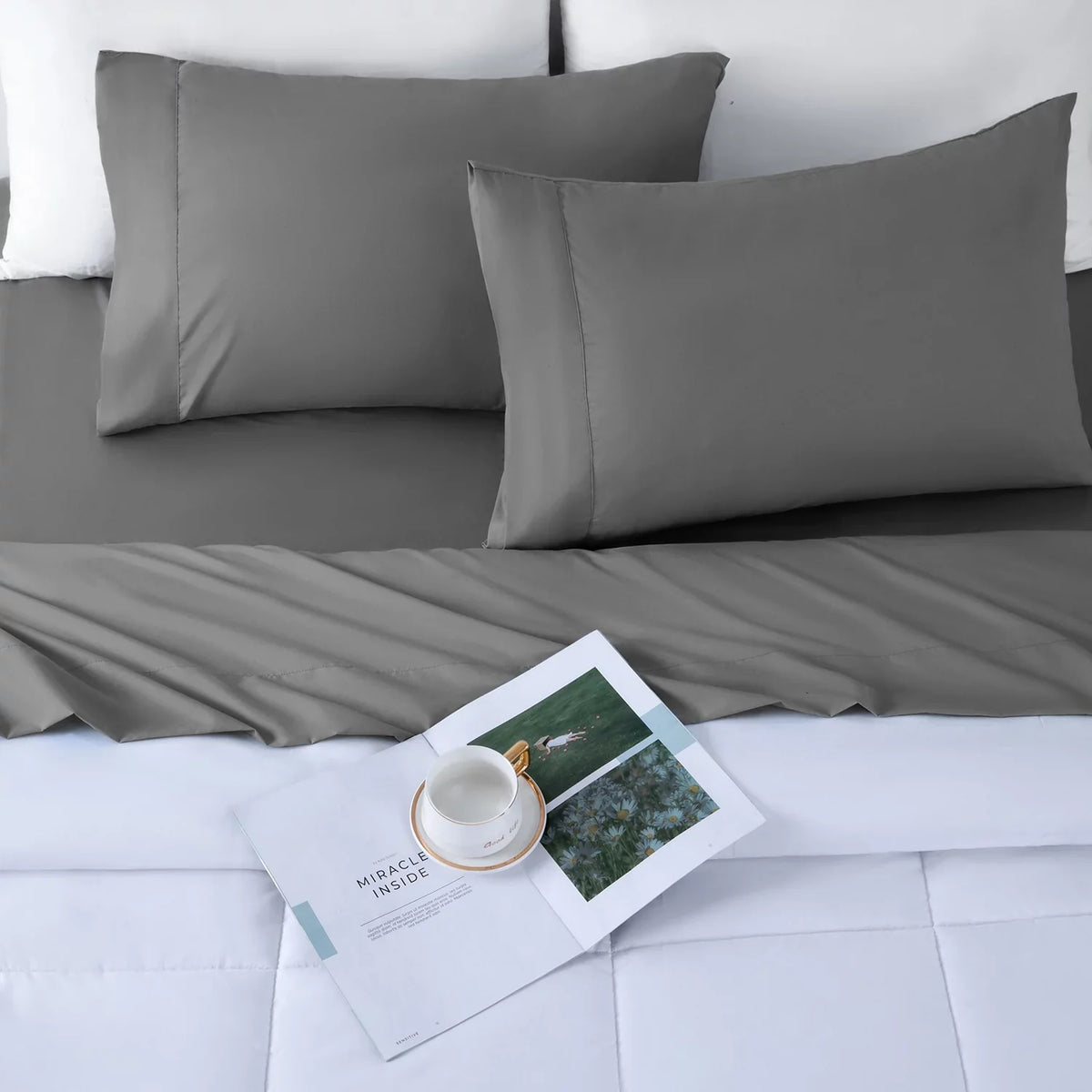 Sonoro Kate 1000 Thread Count 100% Egyptian Cotton Bed Sheet Set, Deep Pocket 4-Piece Cotton Sheet, Queen, Dark Gray