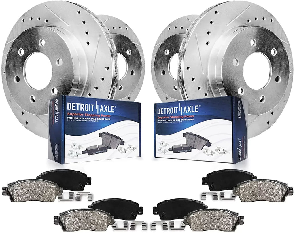 Detroit Axle - Brake Kit for 2012-2020  F-150 Drilled & Slotted Disc Brake Rotors and Ceramic Brakes Pads 2013 2014 2015 2016 2017 2018 2019 Front and Rear Replacement
