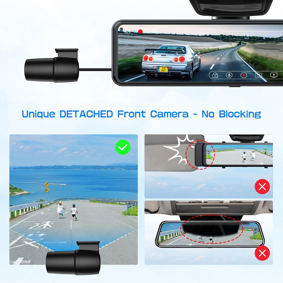 JOMISE 11" Rear View Mirror Camera Dash Cam 4K Front and Rear Split Screen GPS 32G Card 24H Parking Monitor