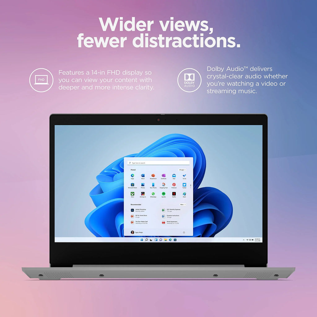 2022 Newest Ideapad 1i Laptop, 14 inch HD Display,  Quad-Core Processor, 4GB RAM, 256GB Storage, Wi-Fi 6, Bluetooth, Cloud Grey, Windows 11 Home in S Mode