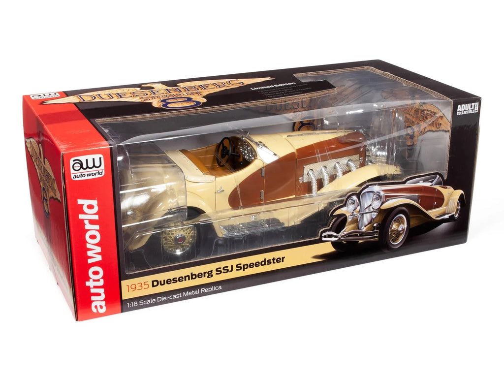 1935 Duesenberg SSJ Speedster Yukon Gold and Chocolate Brown 1/18 Diecast Model Car by Auto World