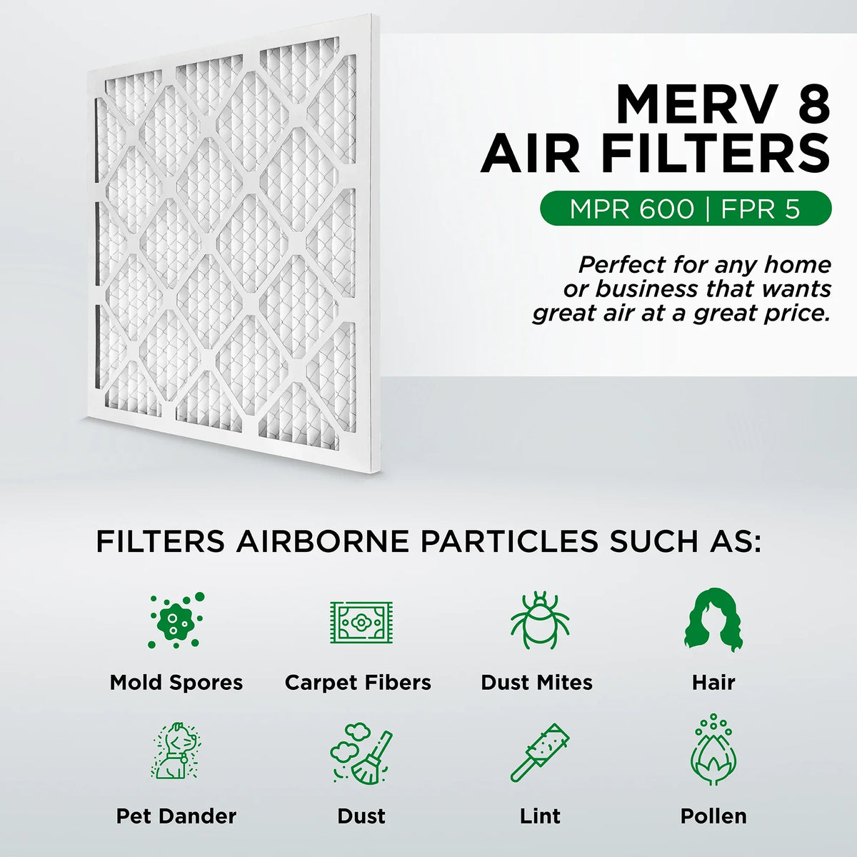 Actual Size: 13-1/2 x 19-1/2 x 3/4. Case of 12. Pamlico Air 14x20x1 MERV 8 Pleated AC Furnace Air Filters