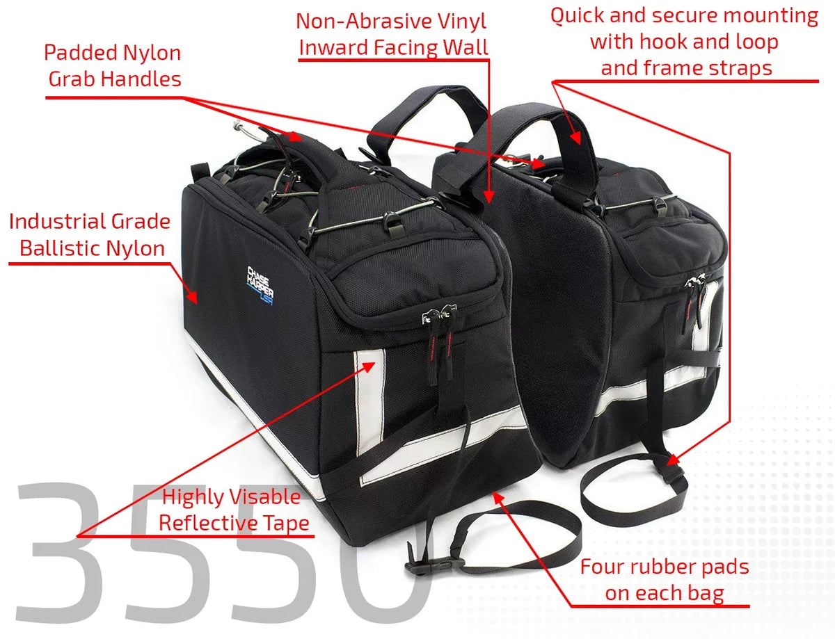 Chase Harper USA 3550 Aeropac II Saddle Bags - aqua-impervious, Industrial Grade Ballistic Nylon w/Thermoplastic Insert, Anti-Scratch Vinyl on Inward Facing Wall, 14" L x 9" W x 10.5" H (Per Side)