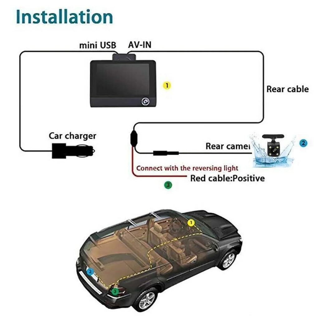 Xhy Car Dual Lens Dash Cam 1080P 4" HD DVR Front/Rear/Built-In Video Camera Driving Recorder G-Sensor, Motion Detection and Parking Monitoring