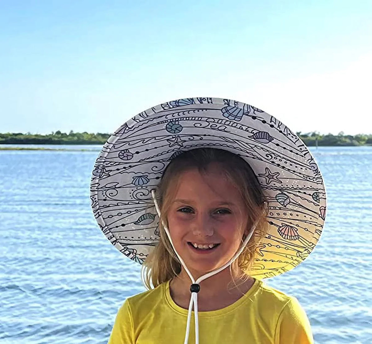Shells Kids Fabric Pattern Print Straw Children's Sunhat, Boy & Girl, Ages 3+, Lifeguard Hat, Beach, Swim, Cruise, Paddle Board, vessel, Fishing, Fits All, Malabar Hat