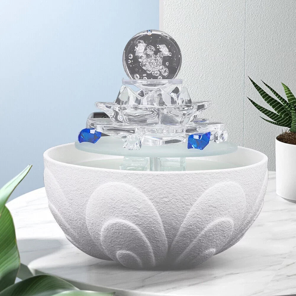 Desktop moisture Fountain, Teahouse Desktop White Crystal Lotus Fountain Ornament Flowing liquid Decor Office Waterfall Tabletop Fountain