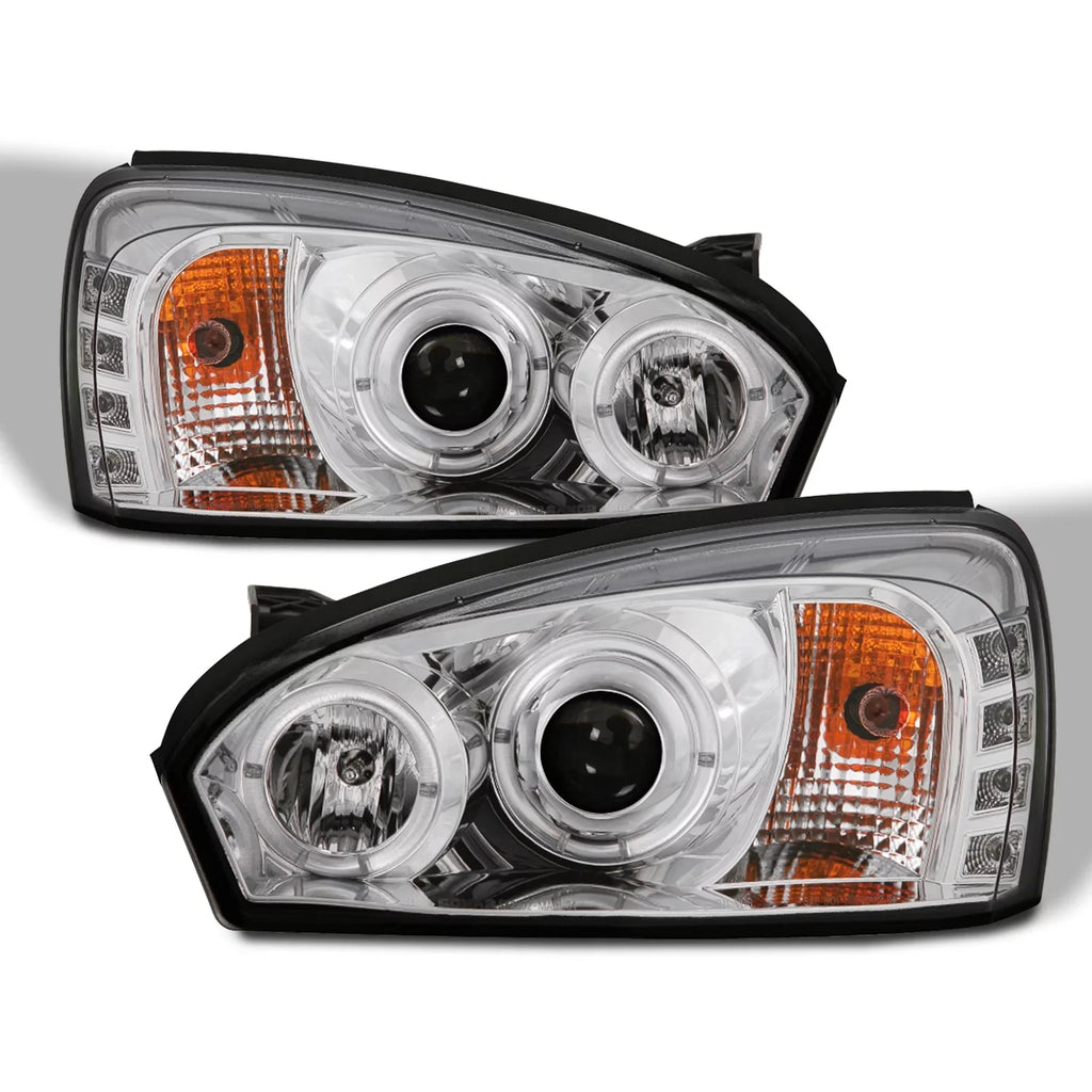AKKON - For 2004-2007 Chevy Malibu LED Dual Halo DRL Projector Headlights Chrome Housing  w/ Turn Signal Lamps