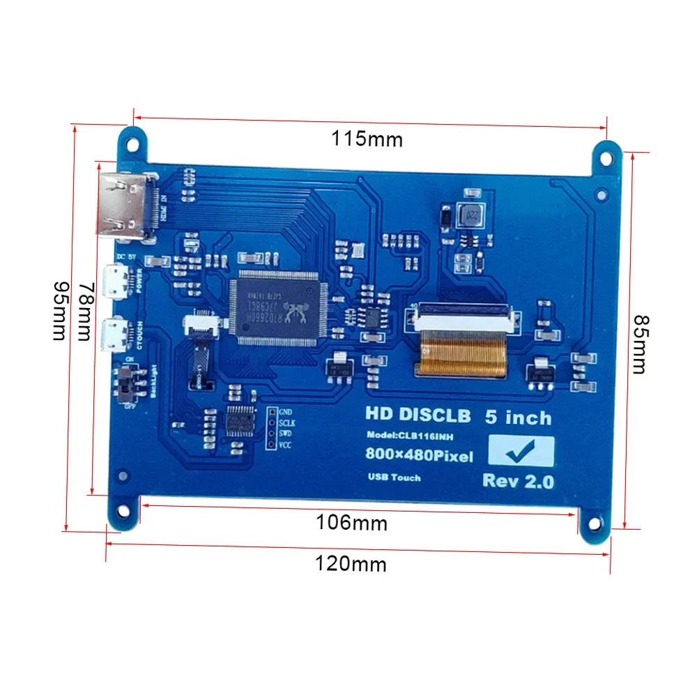 moobody 5 Inch  Capacitive Touchscreen Display 800*480 Resolution Small Portable  with USB  Interface appropriate with Raspberry Pi Tool