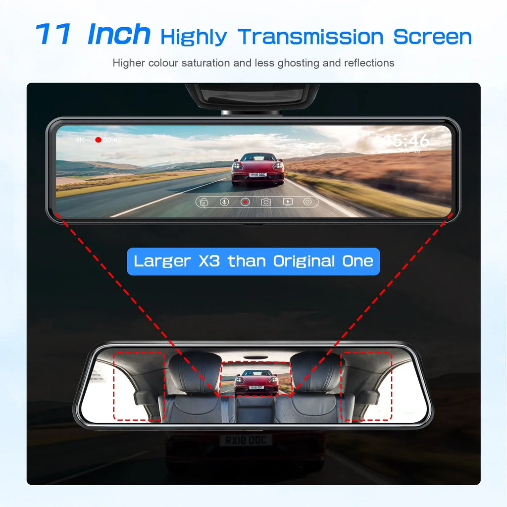 JOMISE 11" Rear View Mirror Camera Dash Cam 4K Front and Rear Split Screen GPS 32G Card 24H Parking Monitor