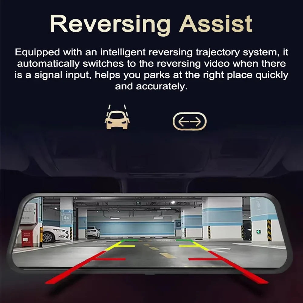 9.66 Inch Touchscreen Dual Camera DVR Dash Cam - 1080P Front & Rear Driving Recorder - Wide Angle Support, Night-Vision, Parking Monitor, Motion Detection - Collision Locking Loop