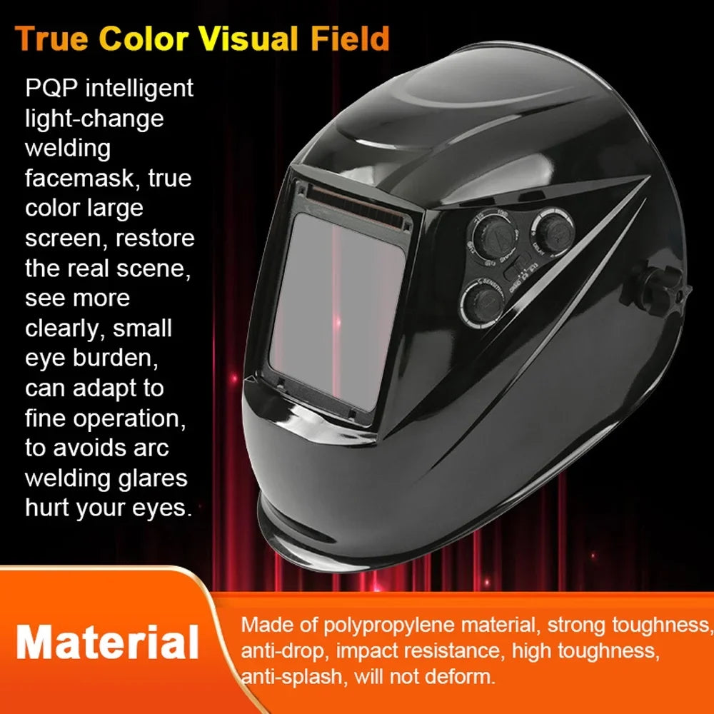 Yabuy Solar Charging Automatic Dimming Welding Large View True Color Welding Facemask 130℃ High Temperature immune Auto Darkening Facemask for Arc Welding Grinding Cutting