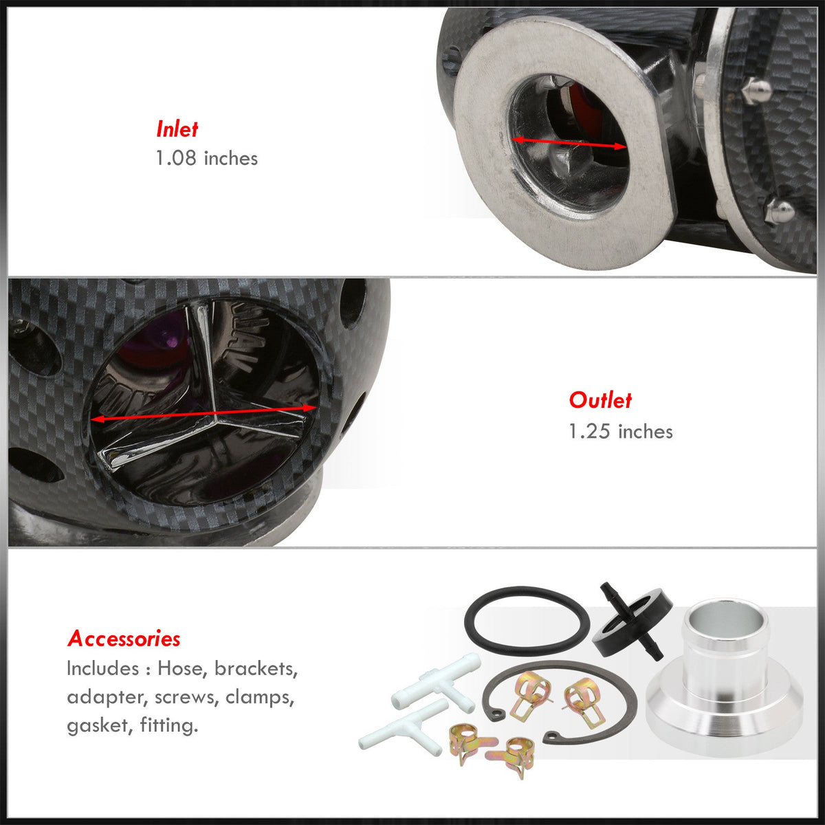 Universal SQV Style Turbo Blow Off Valve BOV + Weldable Adapter O-Ring Flange Kit (Carbon Fiber) - Billet Aluminum Turbocharger Charger