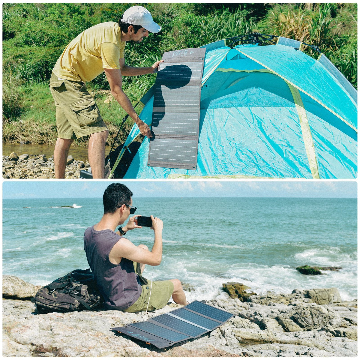 BigBlue 36W Solar Phone Charger with DC(20V/1.8A), PD 20W USB-C and Fast Charge USB-A, IP54 Waterproof, Portable SunPower Solar Panel for Camping