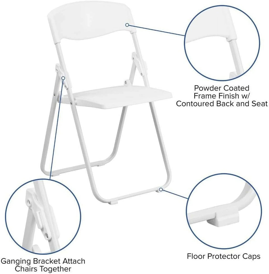 Capacity Heavy Duty White Plastic Folding Chair With Built-In Ganging Brackets. 2 Pack HERCULES Series 500 Lb