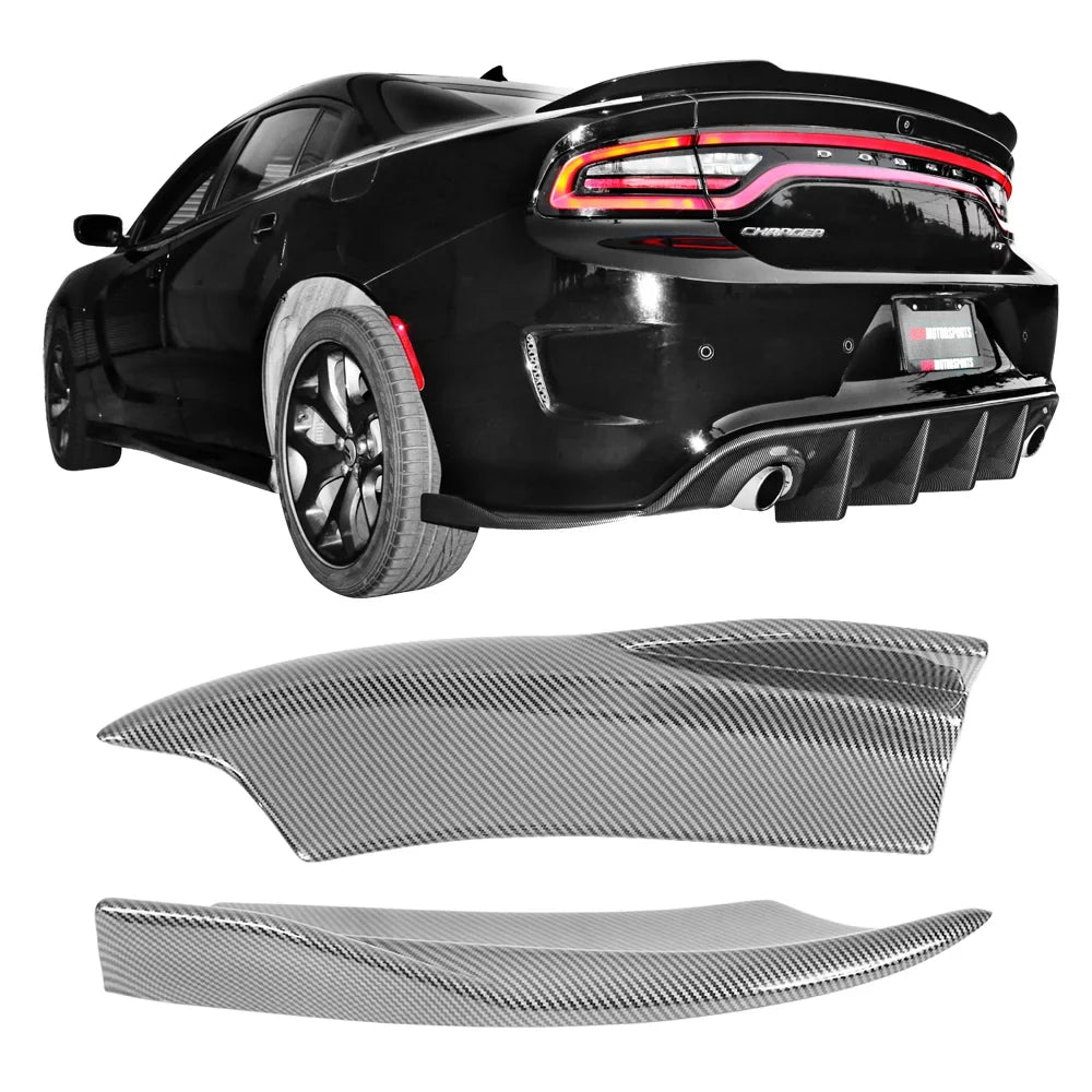 Ikon Motorsports matching with 15-23 Dodge Charger V2 Style Rear Bumper Lip Side Apron Carbon Fiber Print