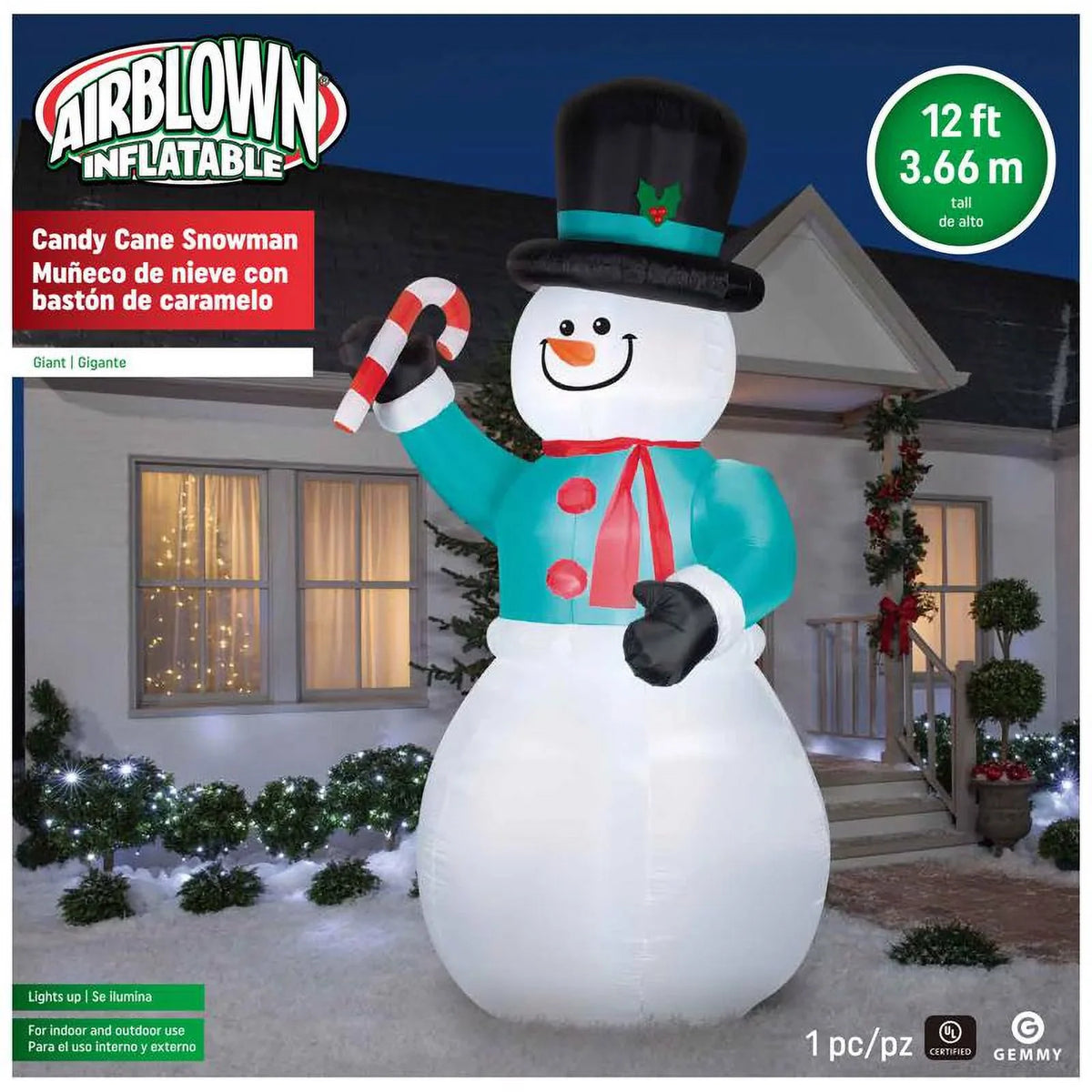 Inflatable. Gemmy LED Snowman with Candycane 12 ft