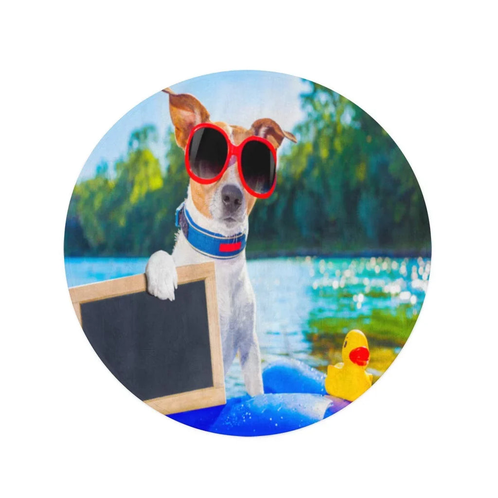 SIDONKU 60 inch Round Beach Towel Blanket Jack Russell Dog Sitting on Inflatable Mattress in moisture Travel Circle Circular Towels Mat Tapestry Beach Throw