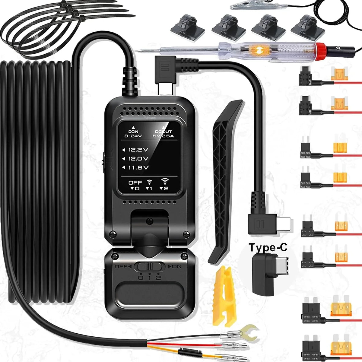 Dash Cam Hardwire Kit, Car Dash Camera USB C Charger Hard Wire Kit with Motion Detection for Dashcam DC12-24V to