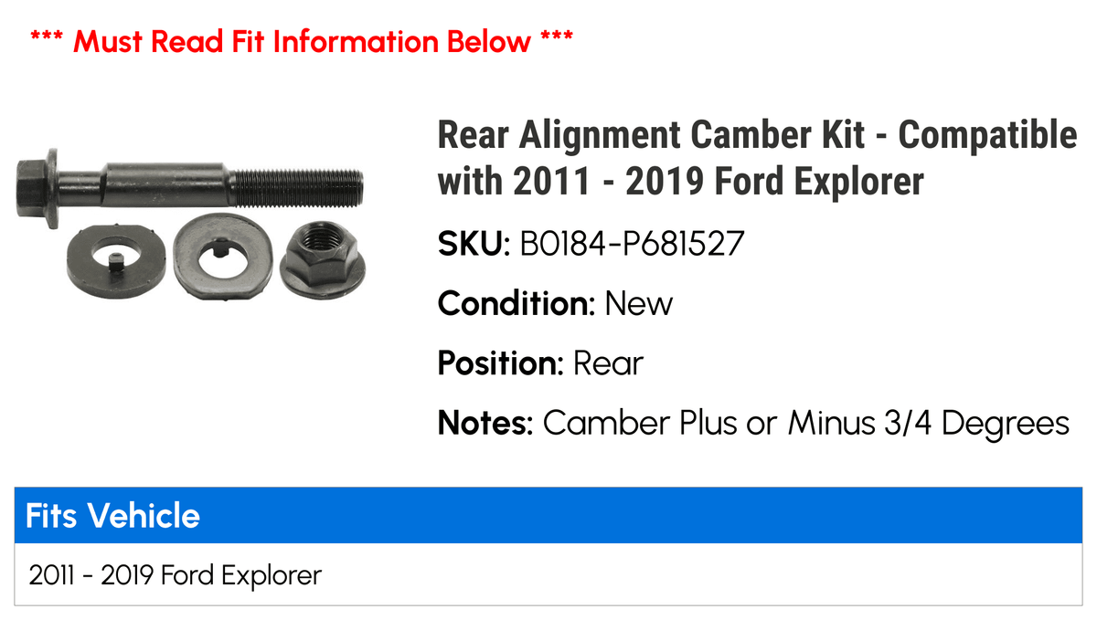 Rear Alignment Camber Kit - appropriate with 2011 - 2019  Explorer 2012 2013 2014 2015 2016 2017 2018