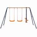 ZENSTYLE Double Metal Swing Set W/ 2 Saucer Swing Seats, 1 Seesaw for Outdoor, Backyard - Kids Toddler Toy, All elements immune