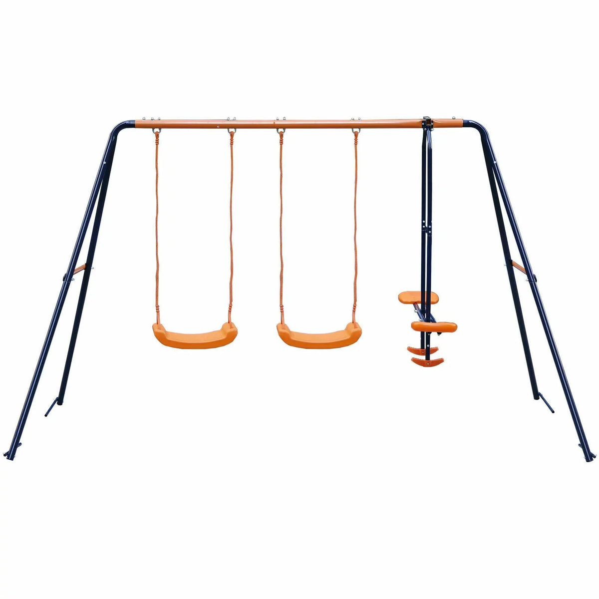ZENSTYLE Double Metal Swing Set W/ 2 Saucer Swing Seats, 1 Seesaw for Outdoor, Backyard - Kids Toddler Toy, All elements immune