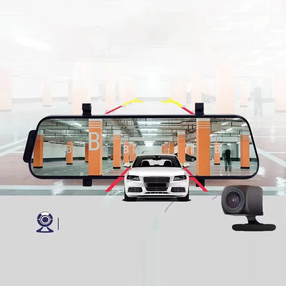 9.66 Inch Touchscreen Dual Camera DVR Dash Cam - 1080P Front & Rear Driving Recorder - Wide Angle Support, Night-Vision, Parking Monitor, Motion Detection - Collision Locking Loop