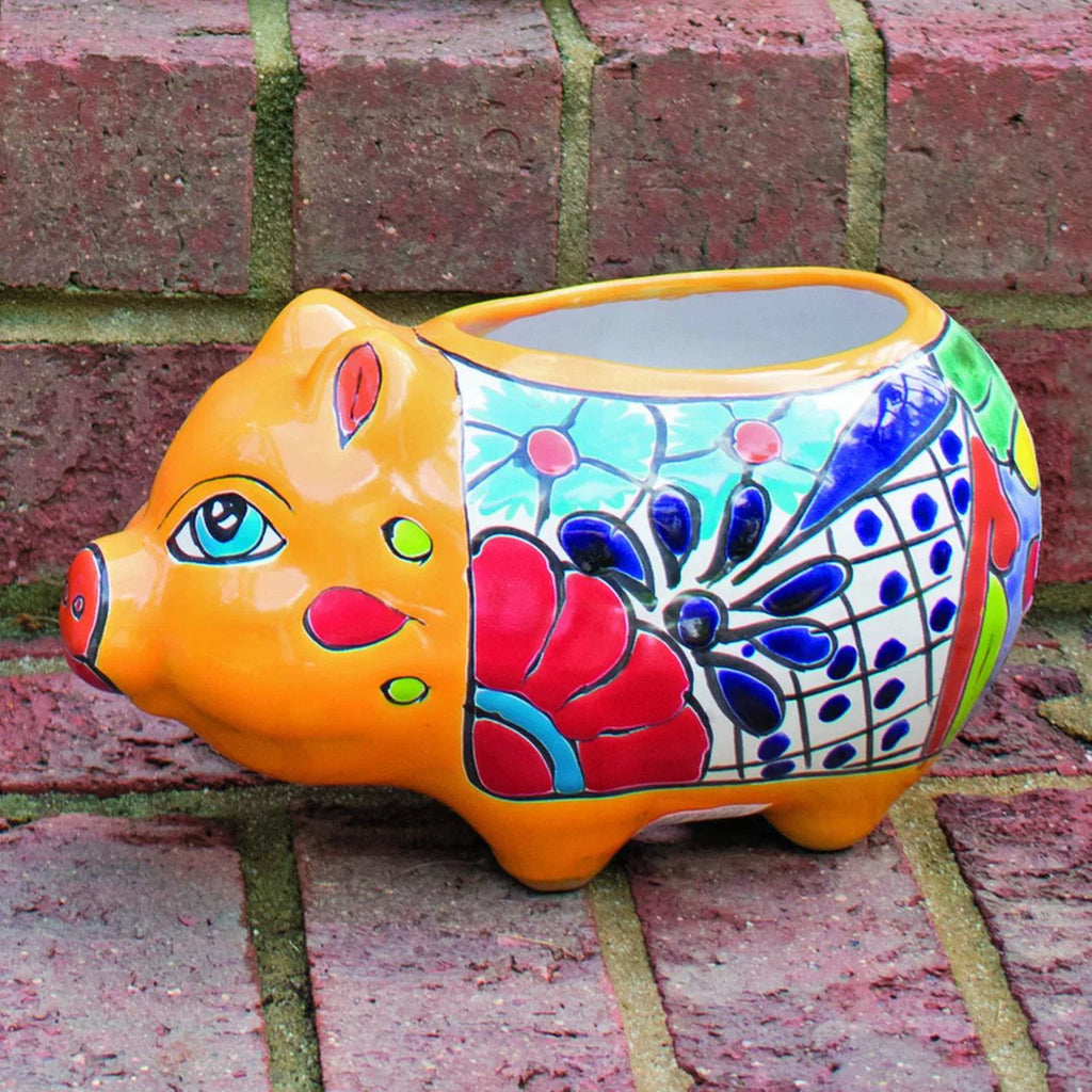 W Ceramic Pig Planter Multicolored. H X 9 in. Avera Products Talavera 6 in