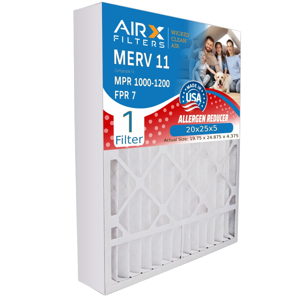 20x25x5 Air Filter MERV 11 Comparable to MPR 1000, MPR 1200 & FPR 7 suitable with Honeywell FC100A1037 Premium USA Made 20x25x5 Furnace Filter 1 Single Filter by AIRX FILTERS WICKED CLEAN AIR.