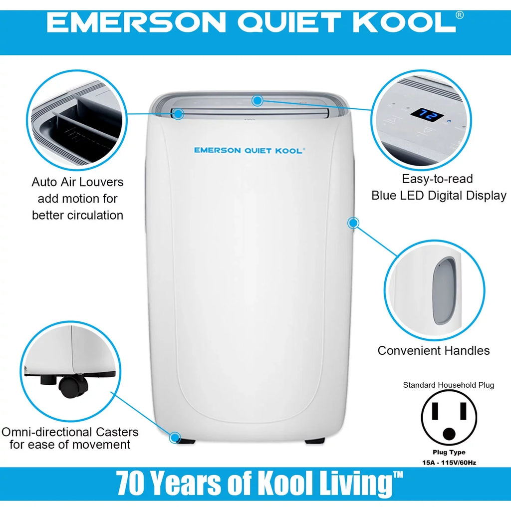 Ft.. Emerson Quiet Kool SMART Portable Air Conditioner with Remote, Wi-Fi, and Voice Control for Rooms up to 300-Sq