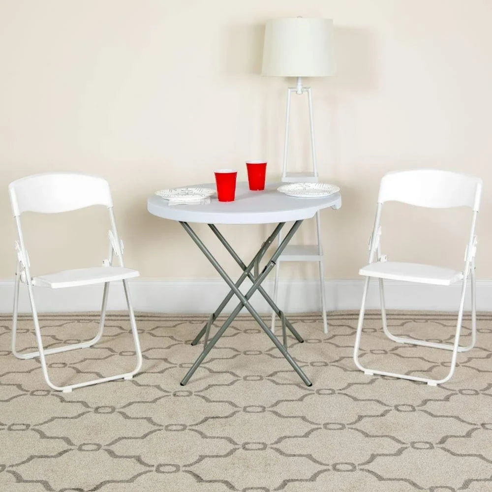 Capacity Heavy Duty White Plastic Folding Chair With Built-In Ganging Brackets. 2 Pack HERCULES Series 500 Lb