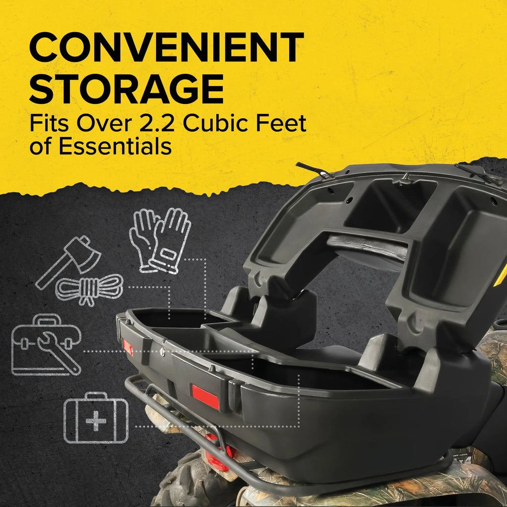 Camco Black Boar ATV/UTV Rear Storage Box and Lounger | Features a Lockable liquid-immune Storage Box, an Impact-immune Design, and a Soft Comfortable Seat Cushion (66010)