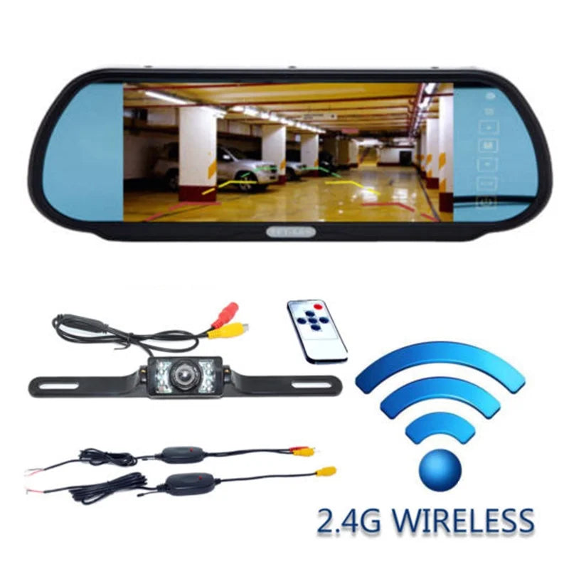 7inch LCD Car Rear View Backup Mirror Monitor +Night Vision IR Reverse Camera+Wireless Transmitter Receiver Kit