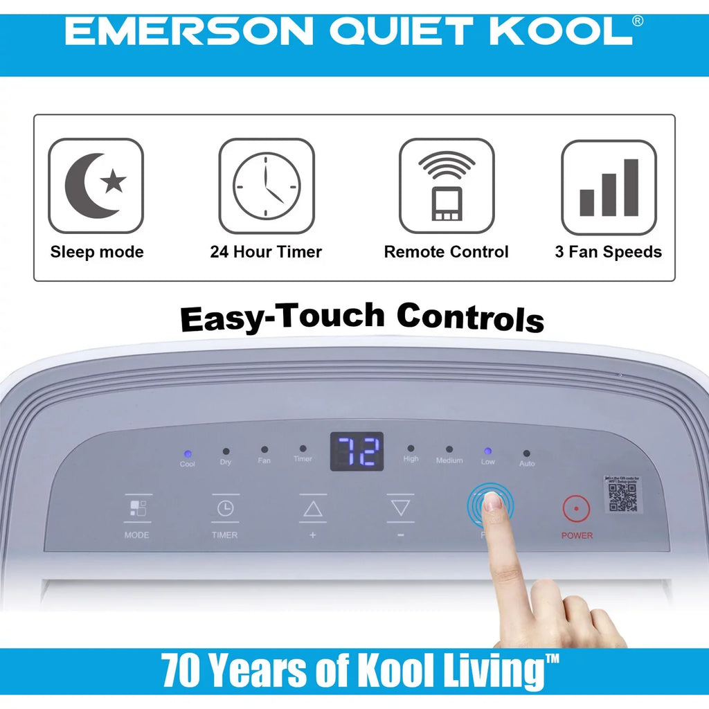 Ft.. Emerson Quiet Kool SMART Portable Air Conditioner with Remote, Wi-Fi, and Voice Control for Rooms up to 300-Sq