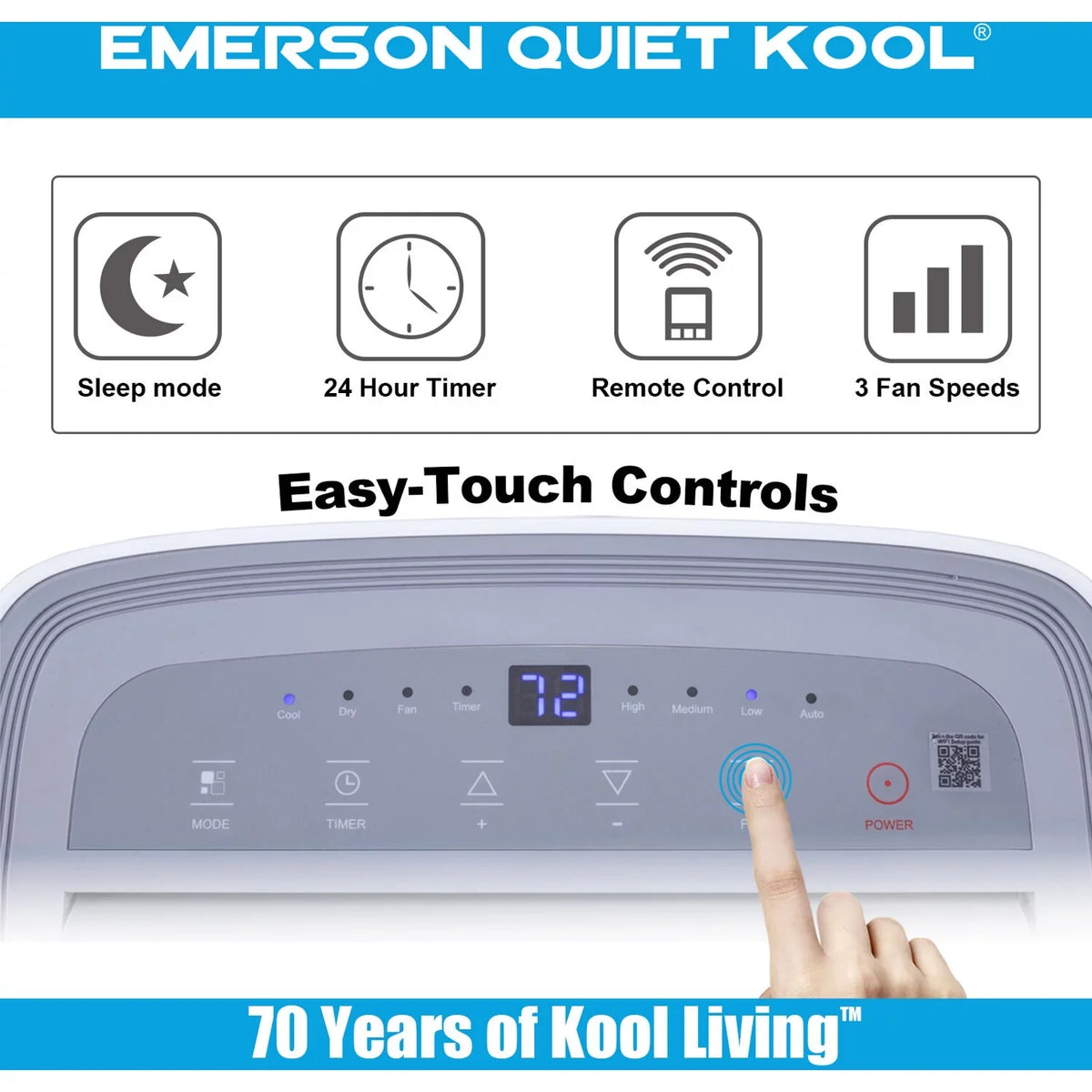 Ft.. Emerson Quiet Kool SMART Portable Air Conditioner with Remote, Wi-Fi, and Voice Control for Rooms up to 300-Sq