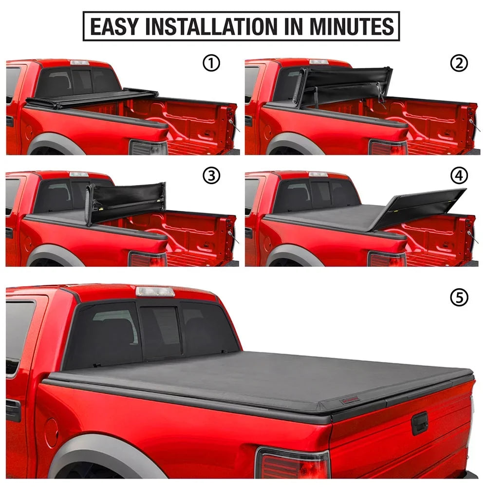 MaxMate Soft Quad-fold Truck Bed Tonneau shield appropriate with 2019-2024 Ram 1500 New Body (NOT FIT 19-23 Classic) | 6'4" (76") Bed | TCD484045