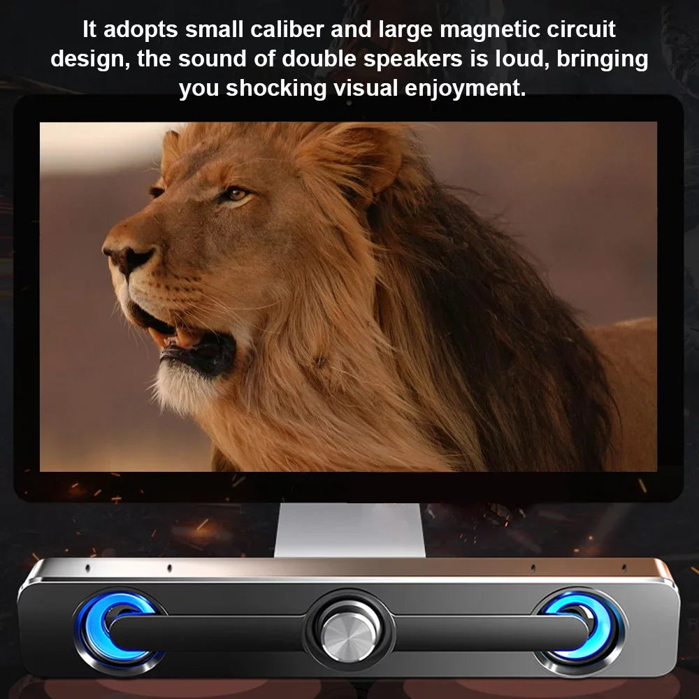 Carevas V-111 Computer Speaker USB Wired Powerful Bar Stereo Subwoofer Bass Speaker Surround Sound Box for PC Laptop Phone Tablet MP3 MP4