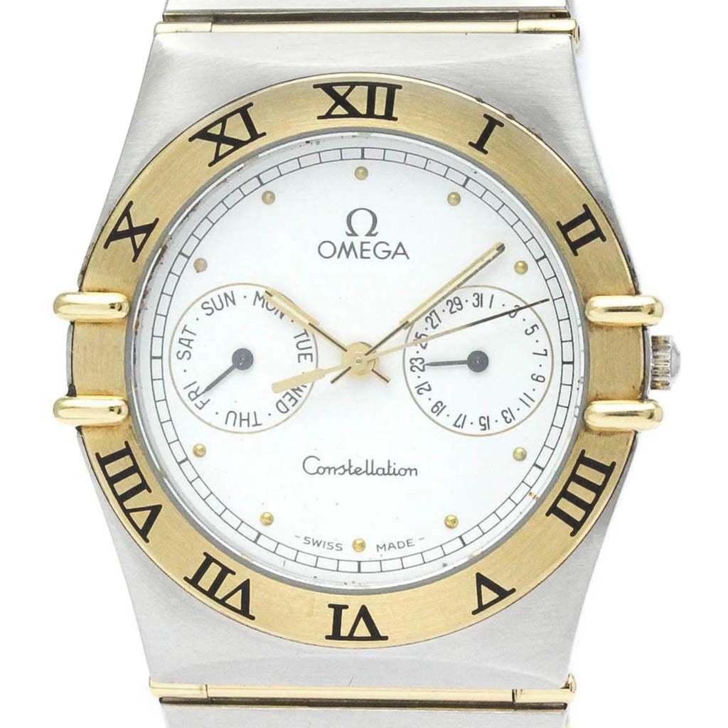 Pre-Owned Polished OMEGA Constellation Day Date 18K Gold Steel Watch 396.1070 BF566004 (Good)