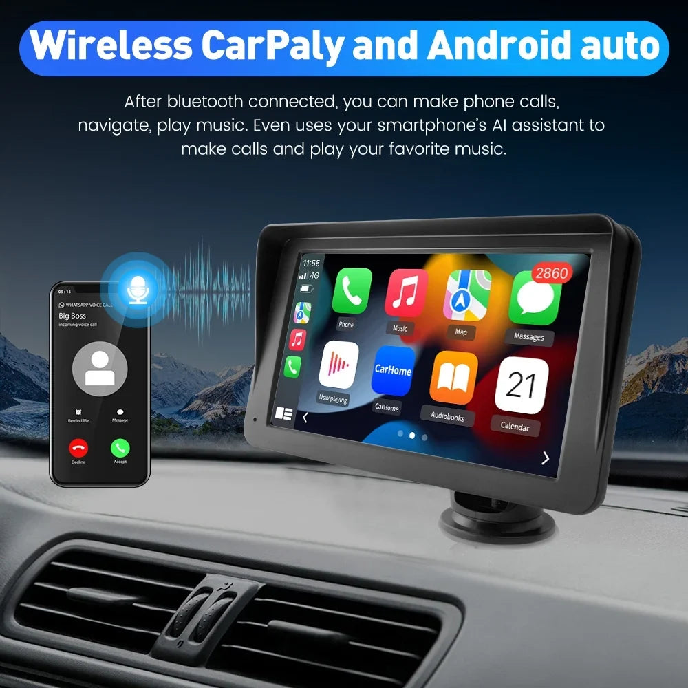 Awesafe 7 inch Touch Screen Wireless  Carplay Car Stereo with Android Auto Support Bluetooth , GPS Navigation,FM Audio, Music, Video