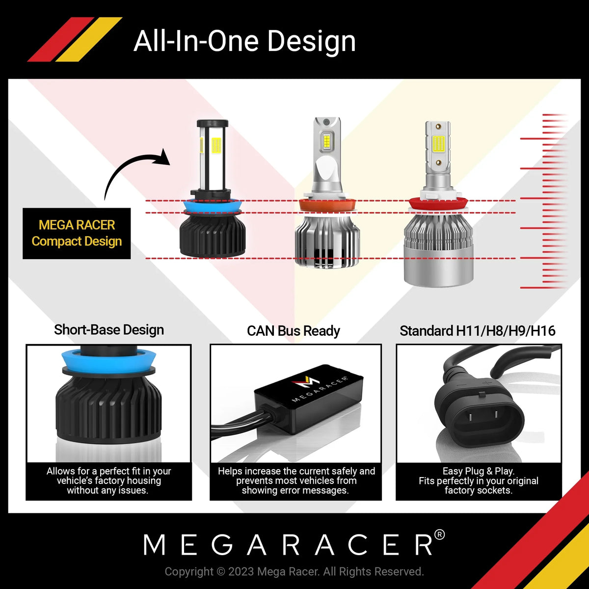 Mega Racer Dodge Durango 4 Sided H11 H9 H8 LED Headlight Bulbs 6000K Diamond White 12V 60W 10000LM Dodge Durango 2014 2015 2016 2017 2018 2019 13 14 15 16 17 18 19 Fog Light Automotive Replacement