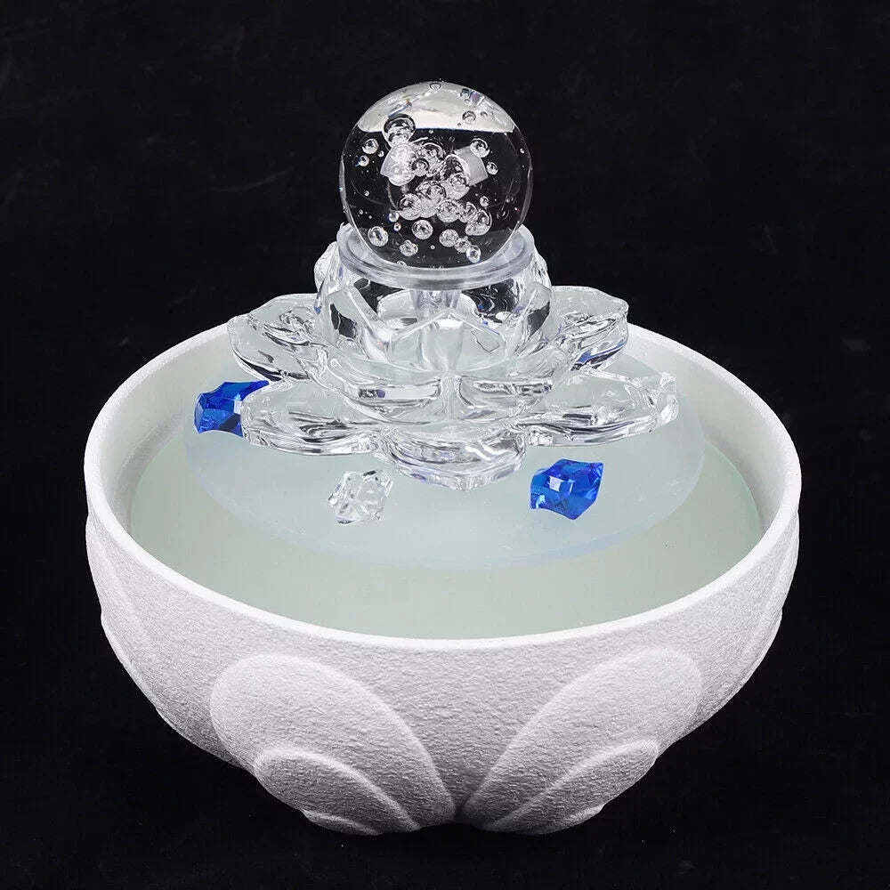 Desktop moisture Fountain, Teahouse Desktop White Crystal Lotus Fountain Ornament Flowing liquid Decor Office Waterfall Tabletop Fountain