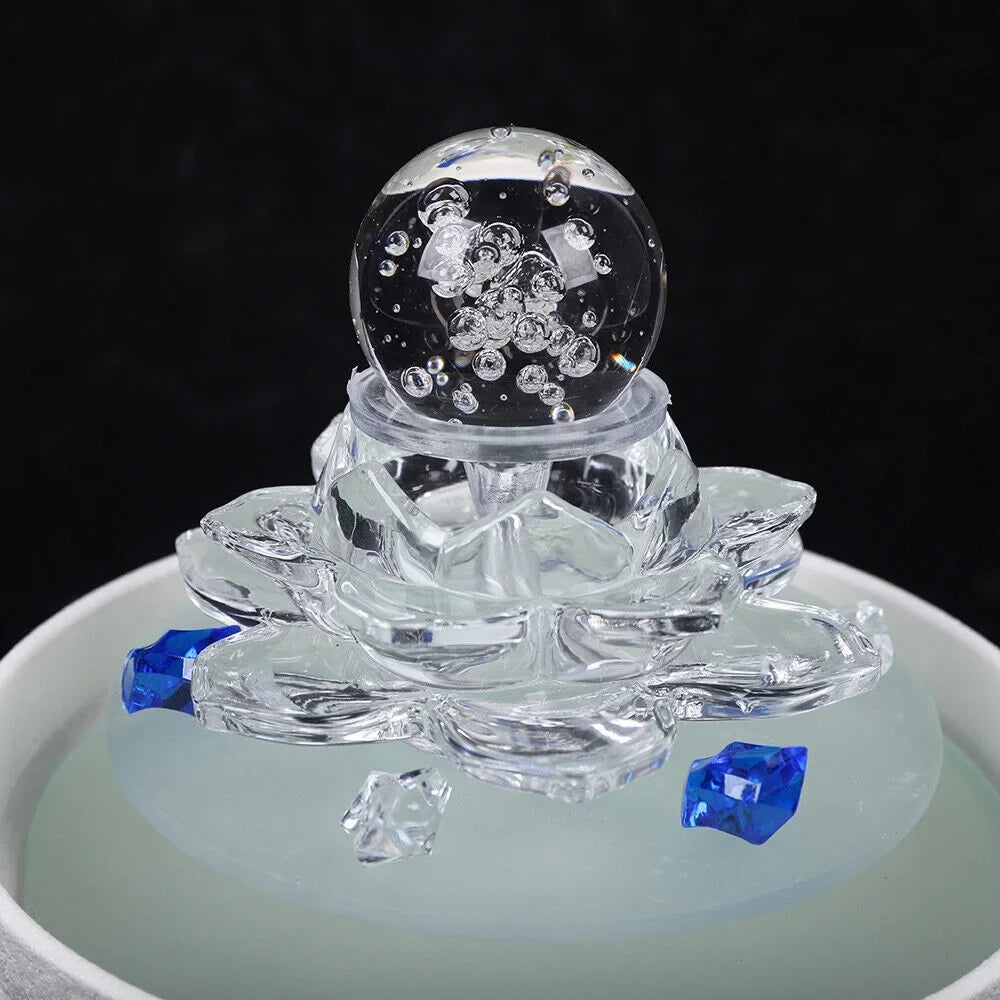 Desktop moisture Fountain, Teahouse Desktop White Crystal Lotus Fountain Ornament Flowing liquid Decor Office Waterfall Tabletop Fountain