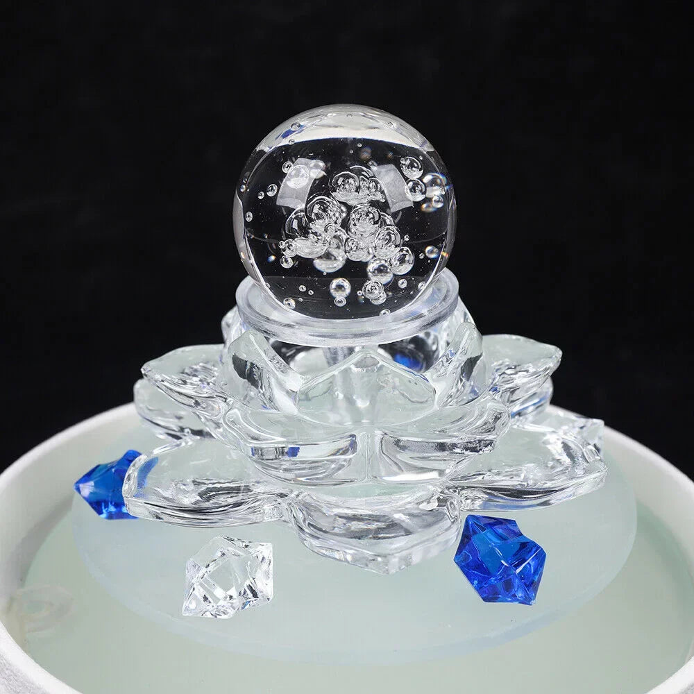 Desktop moisture Fountain, Teahouse Desktop White Crystal Lotus Fountain Ornament Flowing liquid Decor Office Waterfall Tabletop Fountain