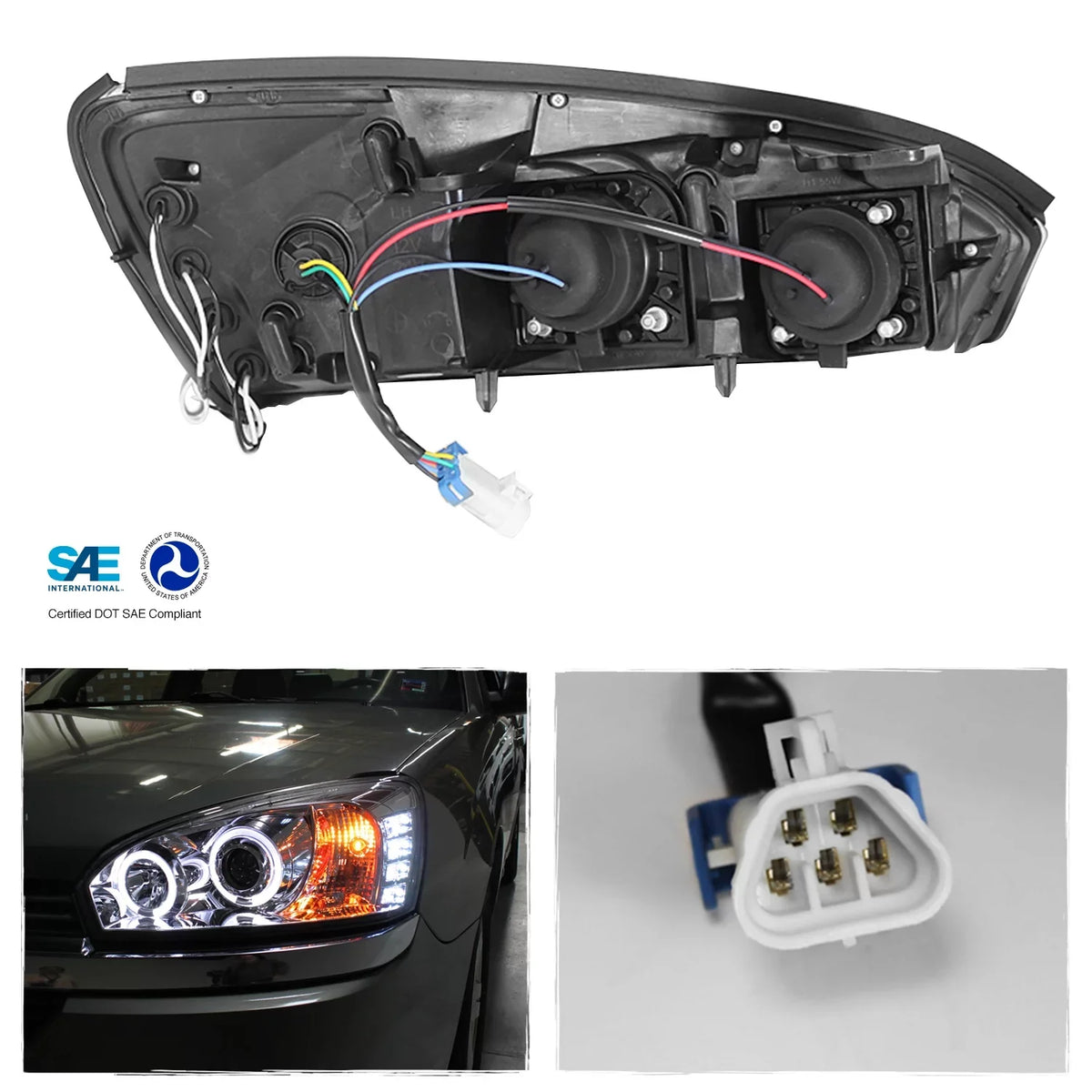 AKKON - For 2004-2007 Chevy Malibu LED Dual Halo DRL Projector Headlights Chrome Housing  w/ Turn Signal Lamps