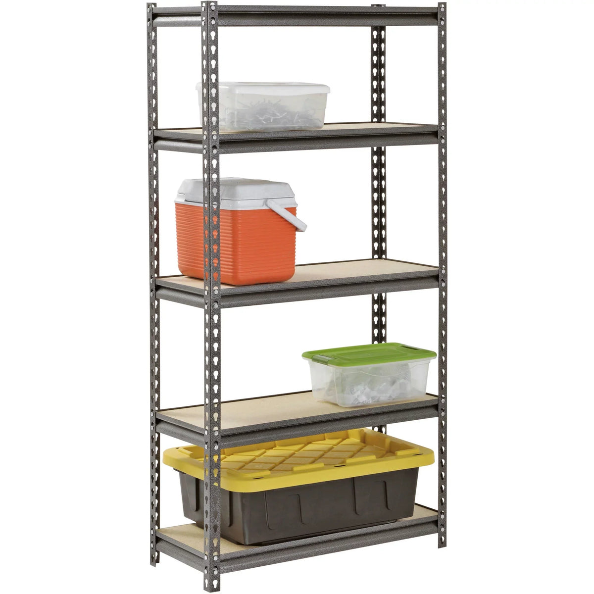 Capacity per Shelf; Silver. Muscle Rack 30"W x 12"D x 60"H 5-Shelf Steel Freestanding Shelves, 500 lbs