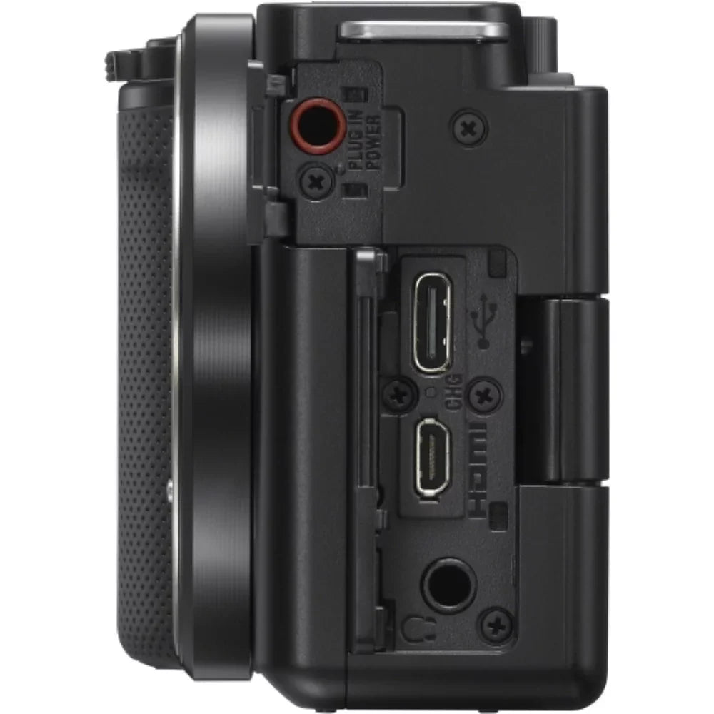ZV-E10 Mirrorless Camera |16-50mm Lens (Black) Bundle with Transcend 64GB Memory Card + Flexible Tripod + Camera Bag + Cleaning Kit (5 Items)