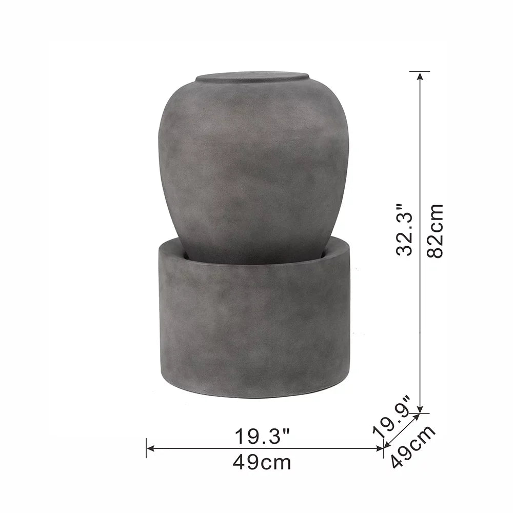 19.5x19.5x32.5" Heavy Outdoor Cement Fountain Antique Gray, Cute Unique Urn Design aqua feature For Home Garden, Lawn, Deck & Patio